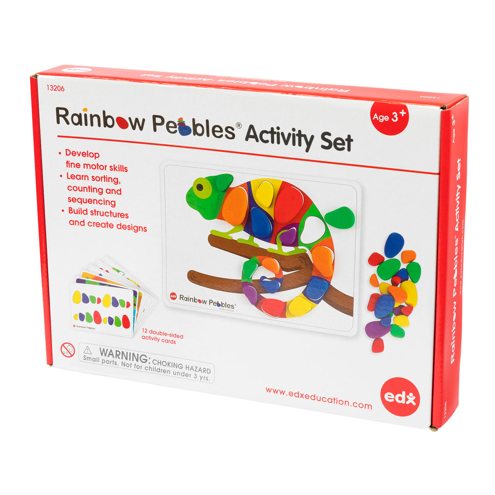 EDX Junior Rainbow Pebbles Activity Set 36 Pcs 8 Activity Cards 3 Shapes 6 Colours - Cafe Supply