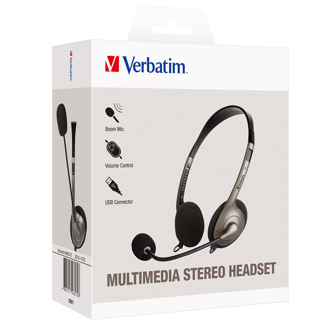 Verbatim Essentials Multimedia USB Headset with Boom Mic Volume Control - Cafe Supply