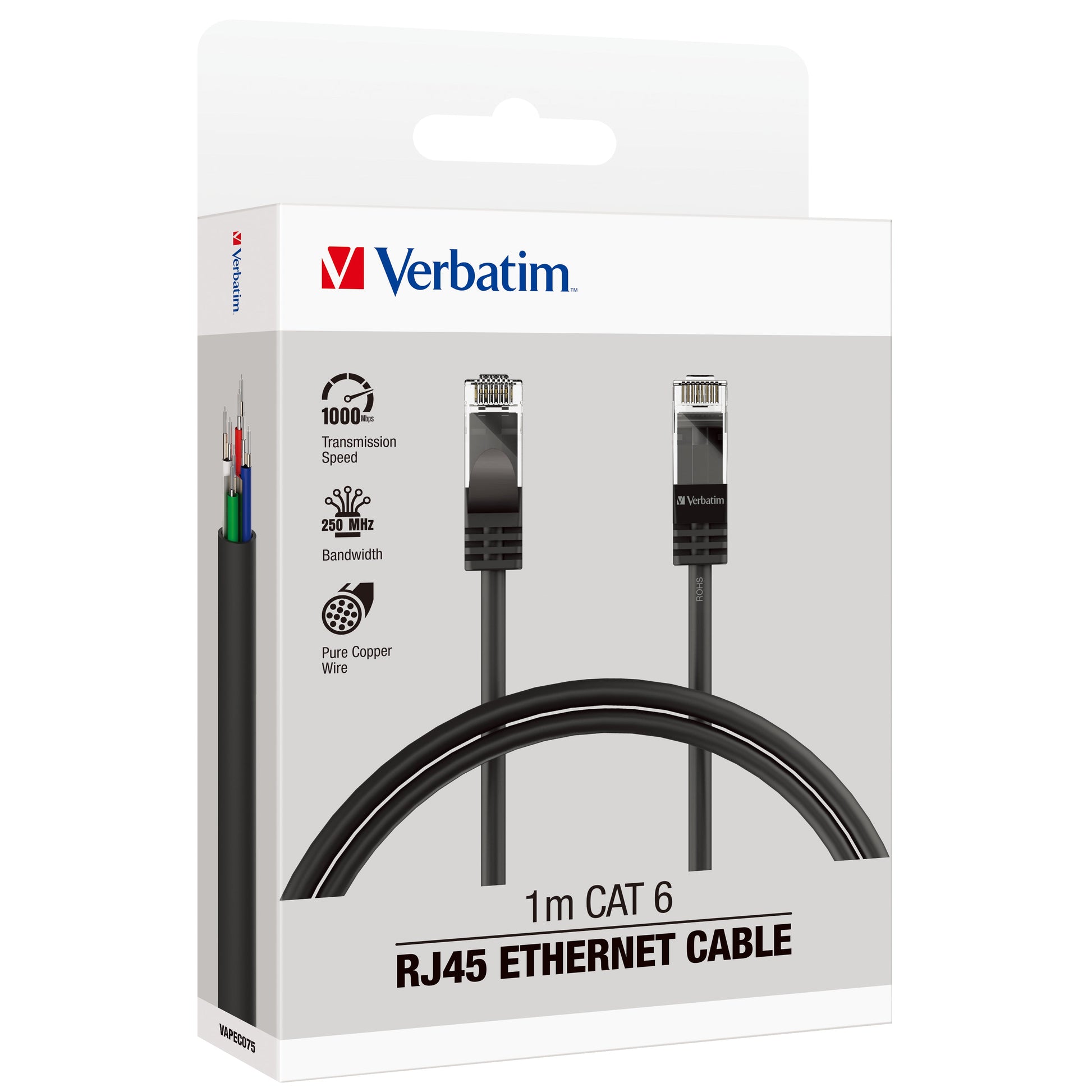 Verbatim Essentials Ethernet Cable CAT 6 1m Black - Cafe Supply