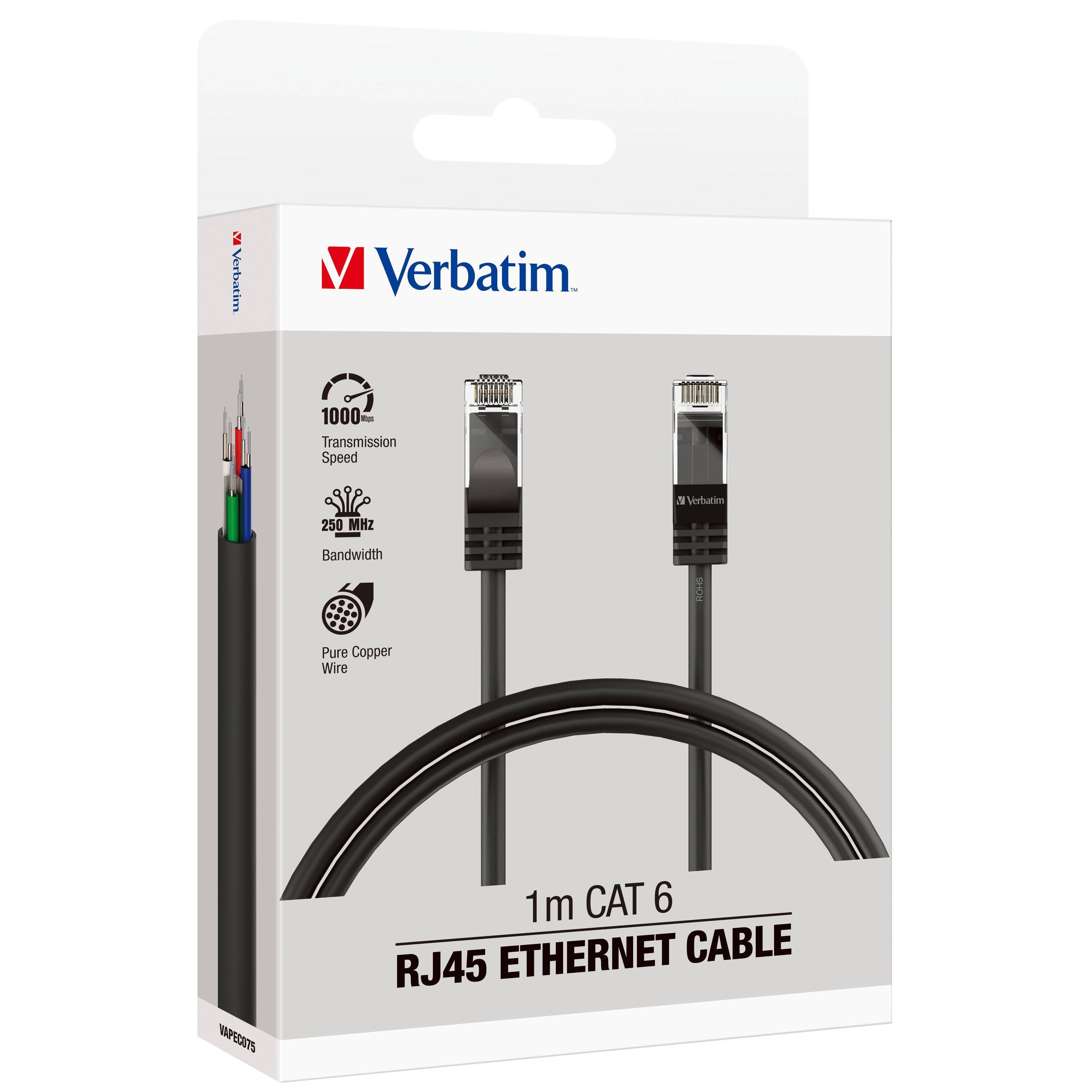 Verbatim Essentials Ethernet Cable CAT 6 1m Black - Cafe Supply