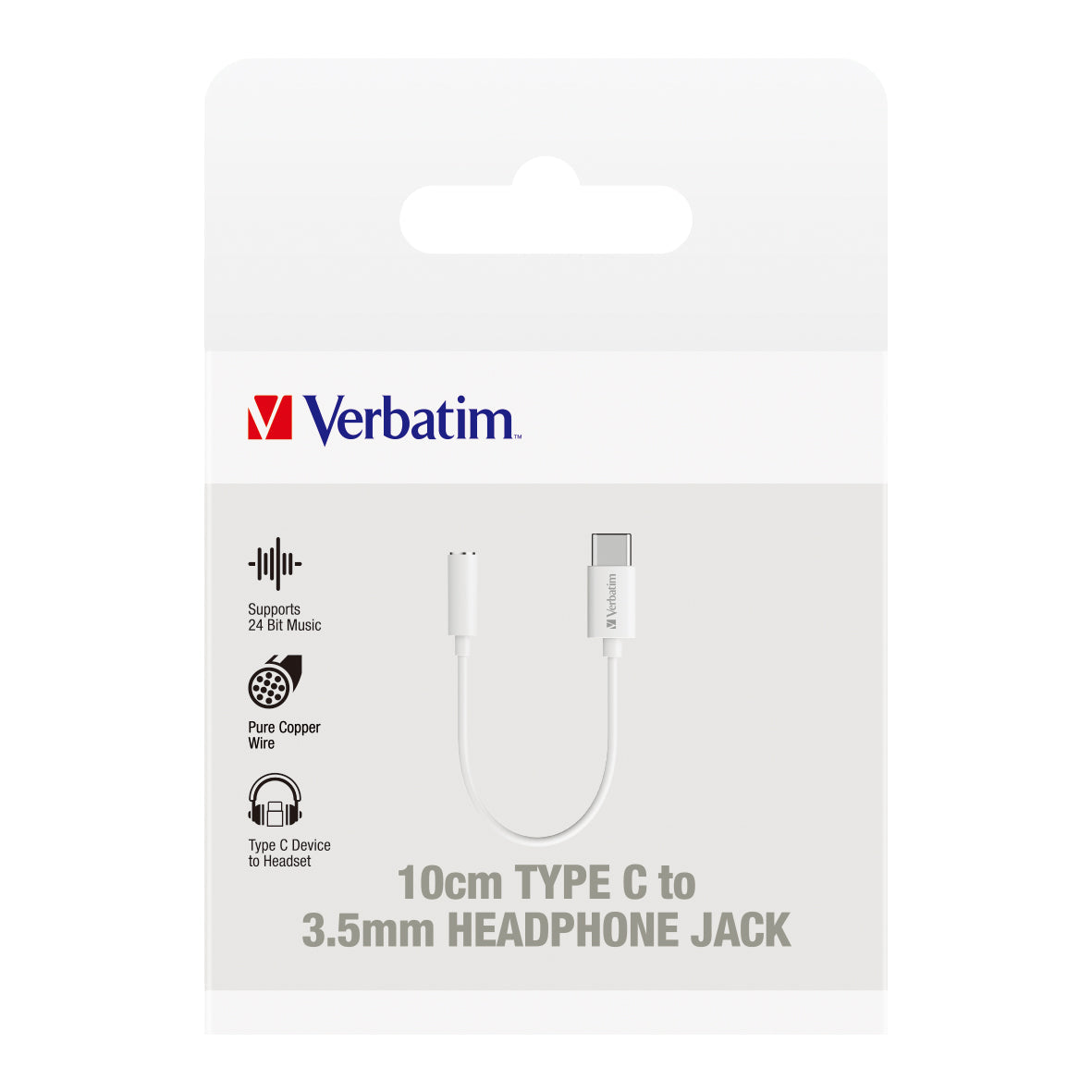 Verbatim Essentials USB-C to 3.5mm Headphone Jack 10cm White - Cafe Supply