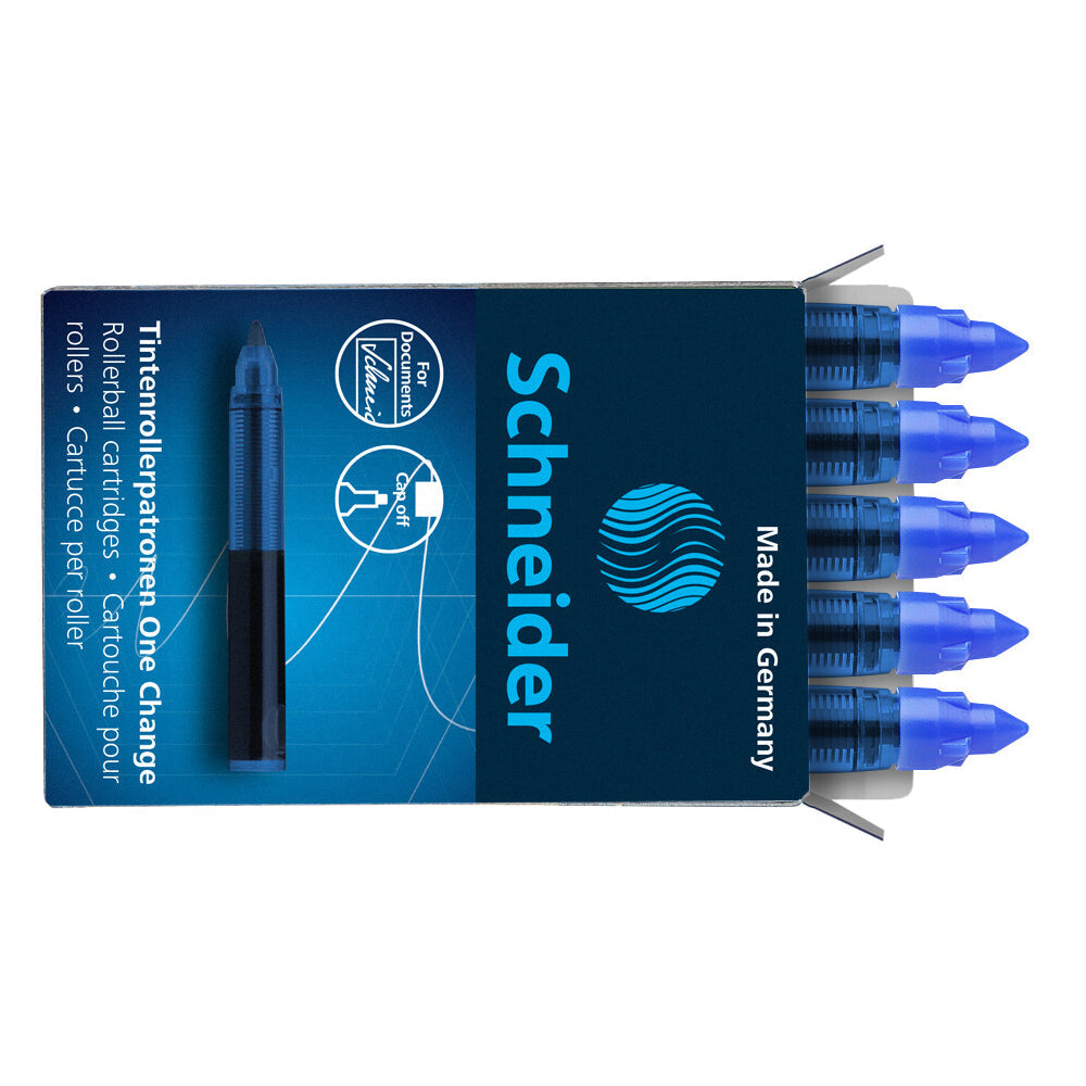 Schneider Rollerball Refill Cartridge One Change Box 5 Pieces Blue - Cafe Supply