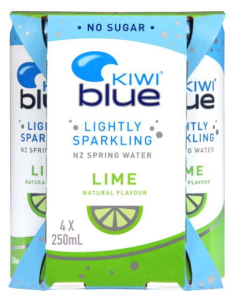 Kiwi Blue Lime Lightly Sparkling NZ Spring Water 4pk