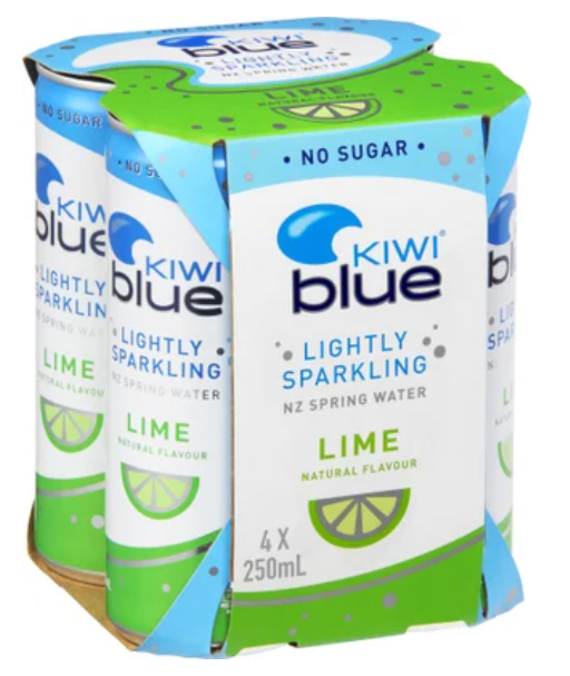 Kiwi Blue Lime Lightly Sparkling NZ Spring Water 4pk
