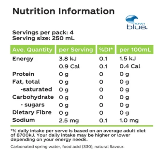 Kiwi Blue Lime Lightly Sparkling NZ Spring Water 4pk