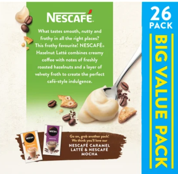 Nescafe Hazelnut Latte Coffee Sachets Value Pack 26pk - Cafe Supply