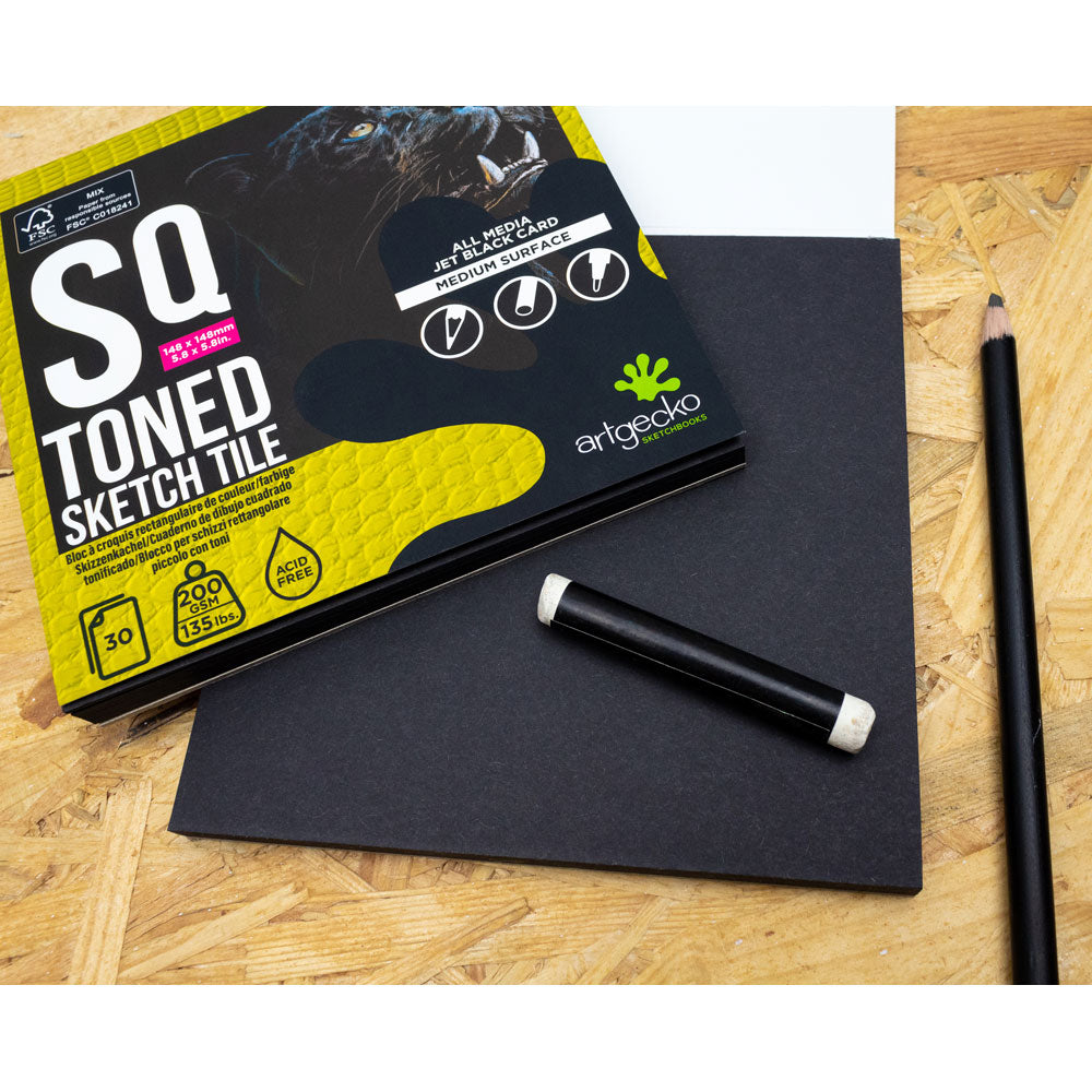 ArtGecko Pro Toned Sketch Tile Square 148x148mm 40 Sheets 200gsm Black Paper - Cafe Supply