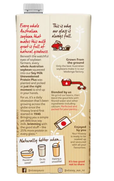 Vitasoy Protein Plus Unsweetened Soy Milk 1l - Cafe Supply