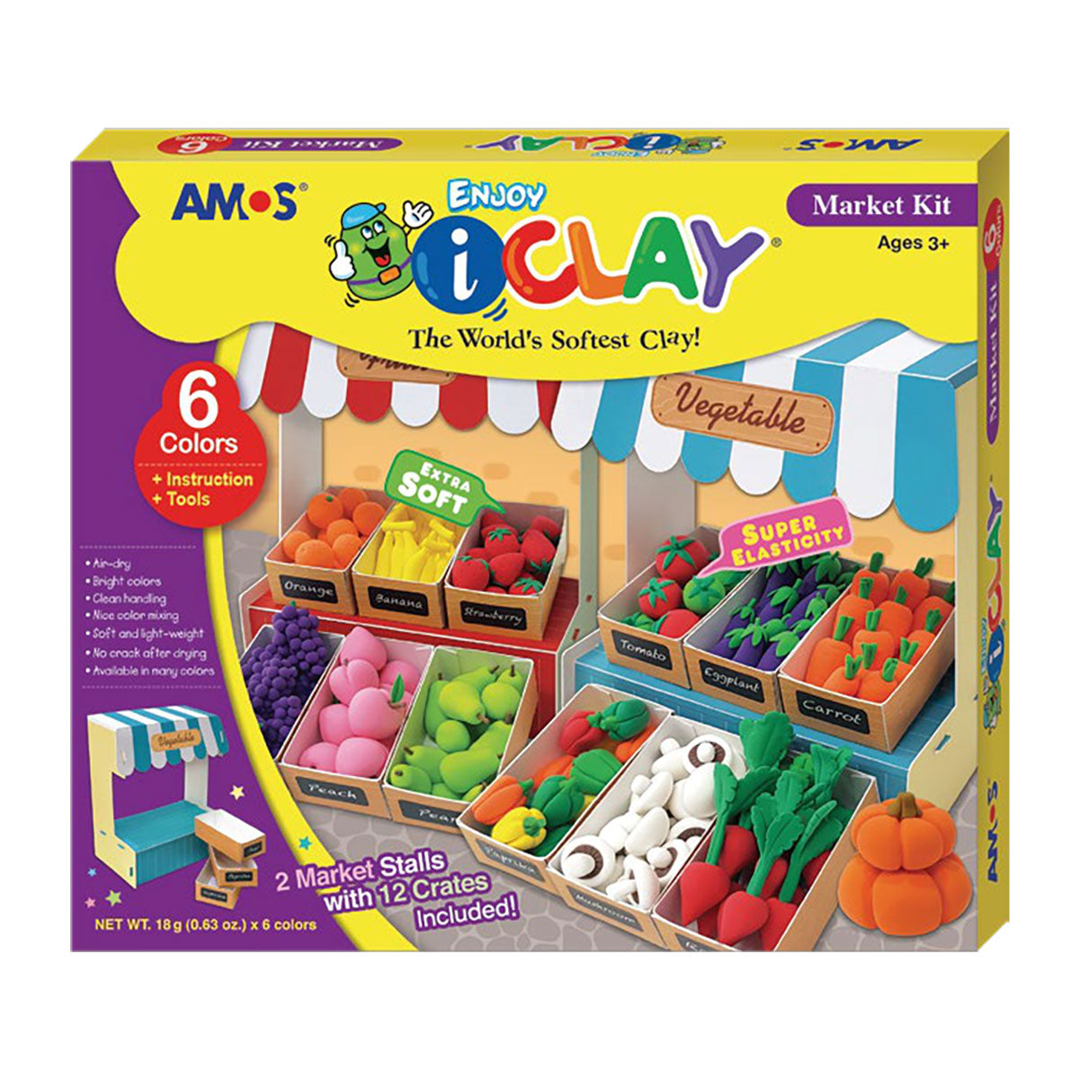 Amos i-Clay Modelling Clay Kit Market Stall 18g x 6 pieces