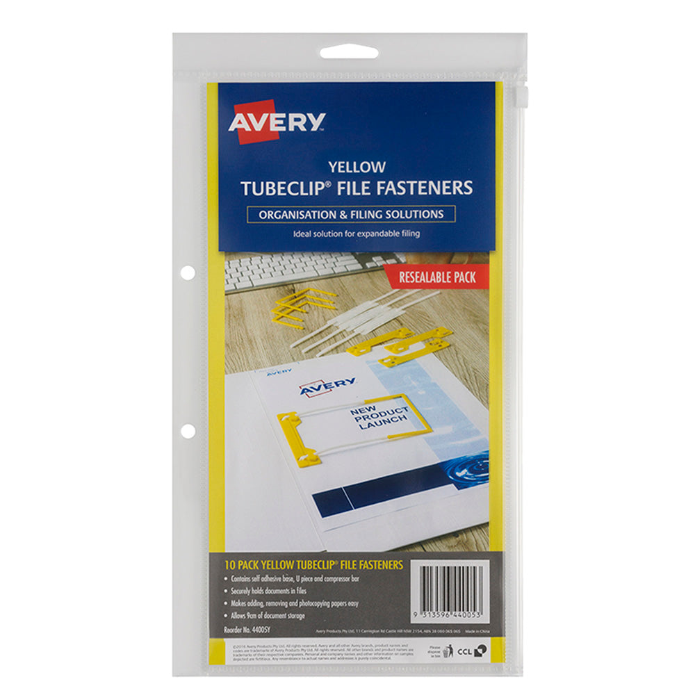 Avery Clip File Fastener Yellow 10 Pack - Cafe Supply