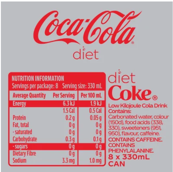 Diet Coca-Cola Soft Drink Cans 8 x 330ml