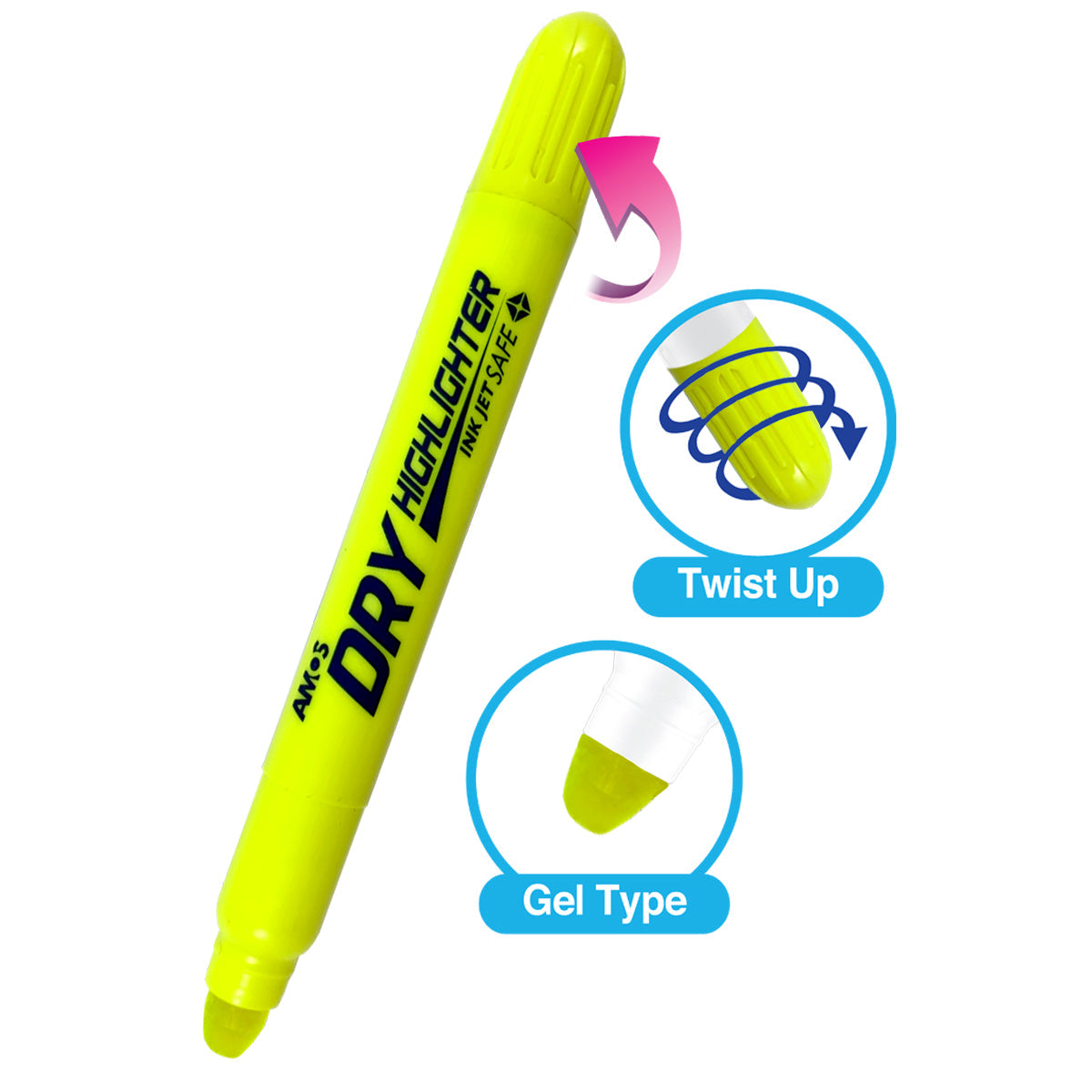 Amos Dry Highlighter Fluoro Yellow - Cafe Supply