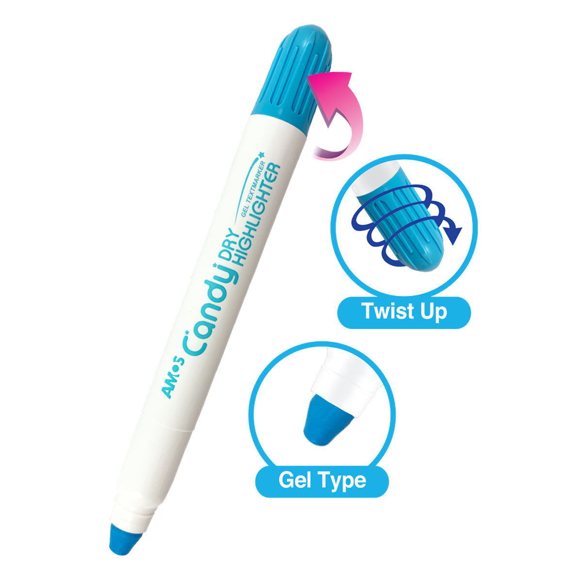 Amos Dry Highlighter Pastel Aqua Blue - Cafe Supply