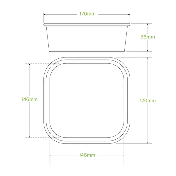 1,000ml White BioBoard Square Takeaway Base