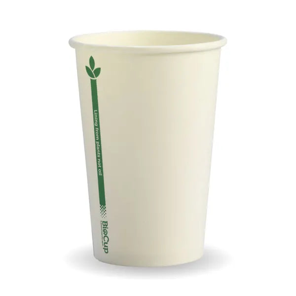 320ml / 10oz (80mm) White Green Line Single Wall BioCup - Cafe Supply