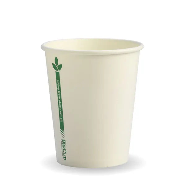 280ml / 8oz (80mm) White Green Line Single Wall BioCup - Cafe Supply