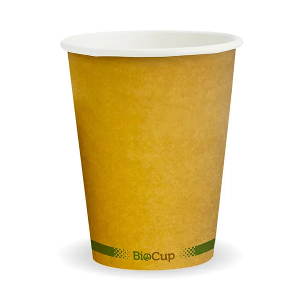 390ml / 12oz (90mm) Kraft Green Stripe Single Wall BioCup - Cafe Supply