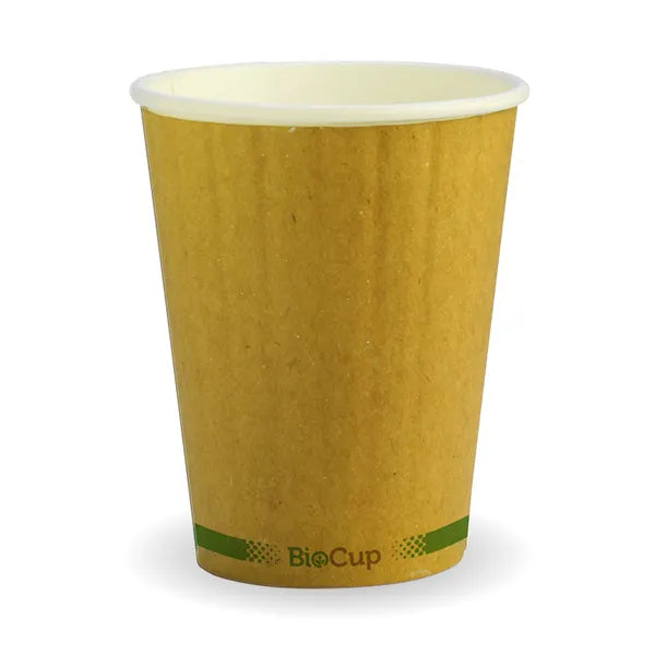 390ml / 12oz (90mm) Kraft Green Stripe Double Wall BioCup - Cafe Supply