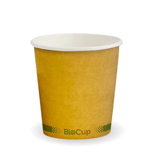 120ml / 4oz (63mm) Kraft Green Stripe Single Wall BioCup - Cafe Supply