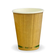 255ml / 8oz (80mm) Kraft Green Stripe Double Wall BioCup - Cafe Supply
