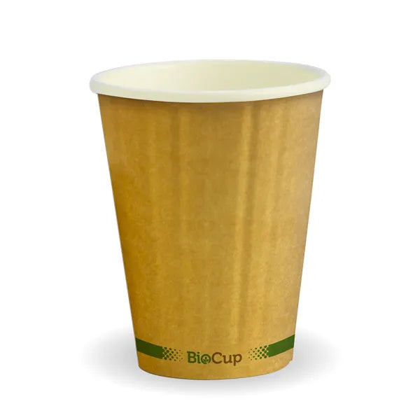 255ml / 8oz (80mm) Kraft Green Stripe Double Wall BioCup - Cafe Supply