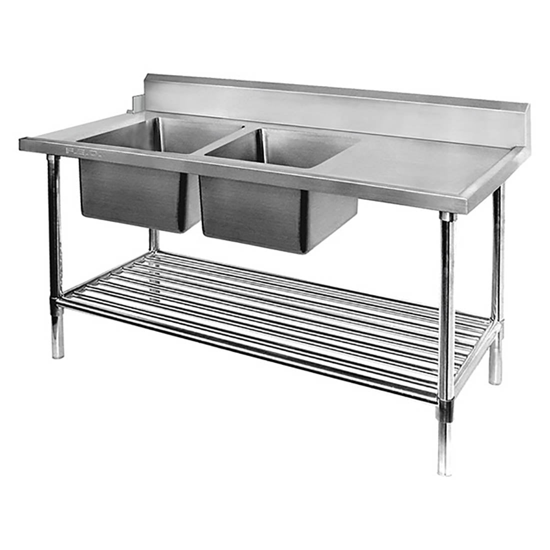 DSBD7-1800L/A Left Inlet Double Sink Dishwasher Bench - Cafe Supply