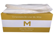 FP Compostable Bin Liner 36L - White, 580mm x 700mm x 20mu (1000) Per Box - Cafe Supply