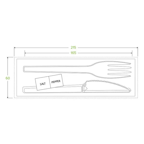 16.5cm / 6.5" PLA Knife, Fork, Napkin, Salt & Pepper Set - Cafe Supply
