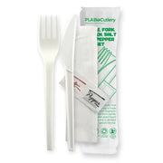 16.5cm / 6.5" PLA Knife, Fork, Napkin, Salt & Pepper Set - Cafe Supply