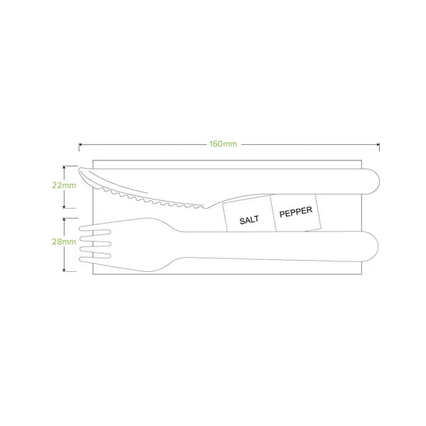 16cm Coated Wood Knife, Fork, Napkin, Salt & Pepper Set