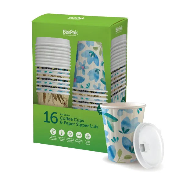 16 Pack - 390ml / 12oz Double Wall BioCup & Paper Lid