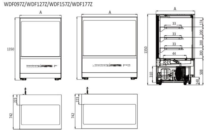 UPRIGHT SQUARE CAKE SHOWCASE 1700 MM FRIDGE WDF177Z - Cafe Supply