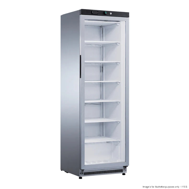 "FED-X 340L Single Glass Door Freezer XF400SG – commercial upright display freezer with glass door, stainless steel body, and digital temperature control"