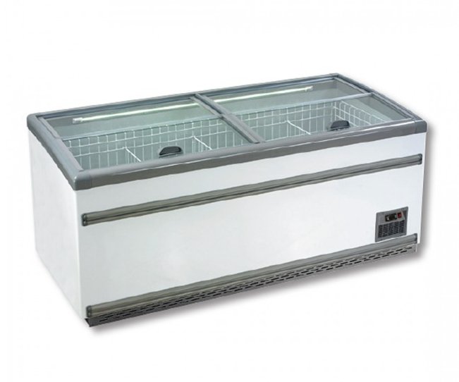 ZCD-E185S Supermarket Island Dual Temperature Freezer & Chiller with Glass Sliding Lids - Cafe Supply