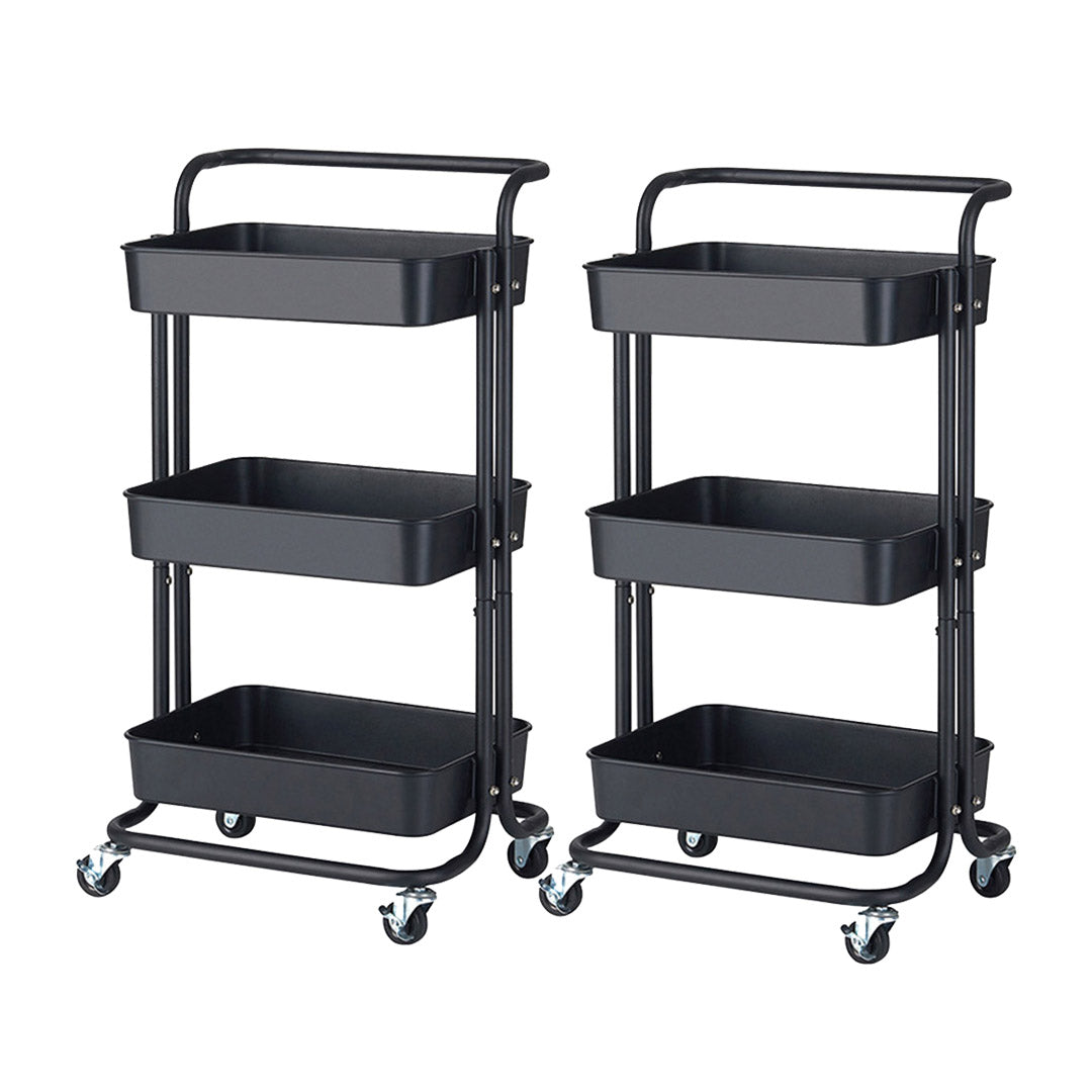 SOGA 2X 3 Tier Steel Black Movable Kitchen Cart Multi-Functional Shelves Portable Storage Organizer with Wheels