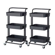 SOGA 2X 3 Tier Steel Black Movable Kitchen Cart Multi-Functional Shelves Portable Storage Organizer with Wheels