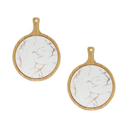 SOGA 2X 30cm White Circle Wooden Serving Tray Slate Steak Serving Platter Chopping Board Paddle Home Decor