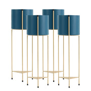 SOGA 4X 2 Layer 81cm Gold Metal Plant Stand with Blue Flower Pot Holder Corner Shelving Rack Indoor Display
