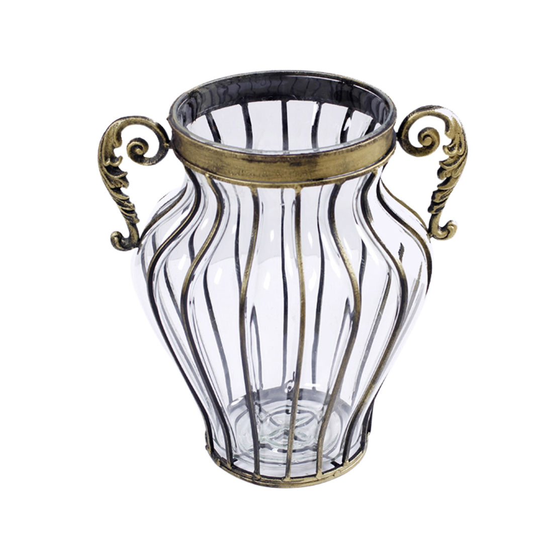 SOGA Clear European Glass Home Decor Flower Vase with Two Metal Handle