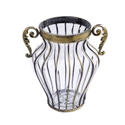 SOGA Clear European Glass Home Decor Flower Vase with Two Metal Handle