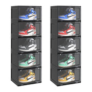 SOGA 2X 5 Tier Black Portable Shoe Organiser Sneaker Footwear Folding Plastic Bin Stackable Storage Box with Magnetic Door