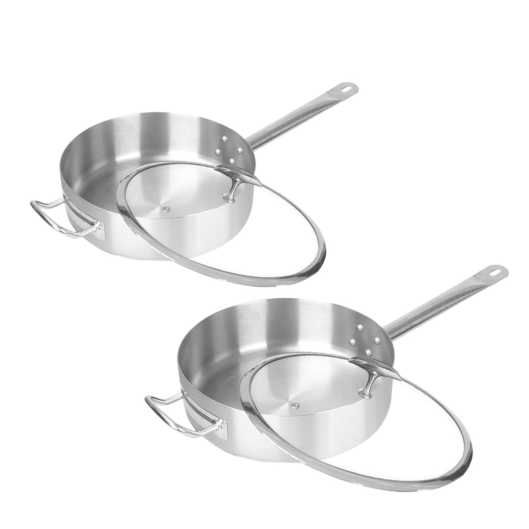 SOGA 2X 32cm Stainless Steel Saucepan Sauce pan with Glass Lid and Helper Handle Triple Ply Base Cookware