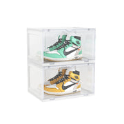 SOGA 2 Tier Transparent Portable Shoe Organiser Sneaker Footwear Folding Plastic Bin Stackable Storage Box with Magnetic Door