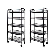 SOGA 2X 5 Tier Steel Black Bee Mesh Kitchen Cart Multi-Functional Shelves Portable Storage Organizer with Wheels