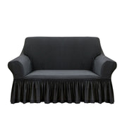 SOGA 2-Seater Dark Grey Sofa Cover with Ruffled Skirt Couch Protector High Stretch Lounge Slipcover Home Decor
