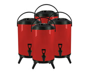 SOGA 4X 12L Stainless Steel Insulated Milk Tea Barrel Hot and Cold Beverage Dispenser Container with Faucet Red