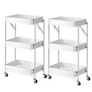 SOGA 2X 3 Tier Steel White Foldable Kitchen Cart Multi-Functional Shelves Portable Storage Organizer with Wheels