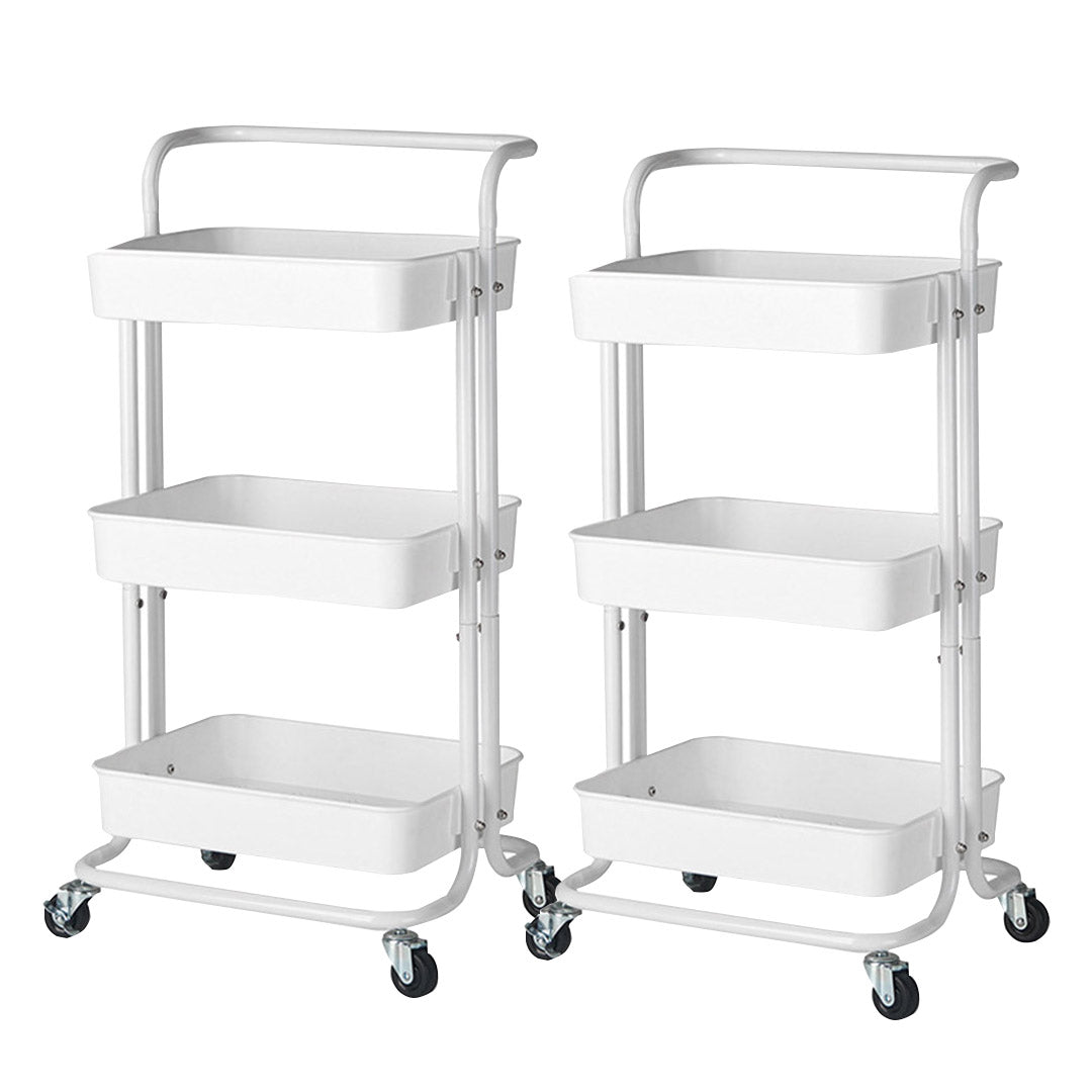 SOGA 2X 3 Tier Steel White Movable Kitchen Cart Multi-Functional Shelves Portable Storage Organizer with Wheels