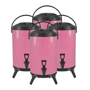 SOGA 4X 12L Stainless Steel Insulated Milk Tea Barrel Hot and Cold Beverage Dispenser Container with Faucet Pink