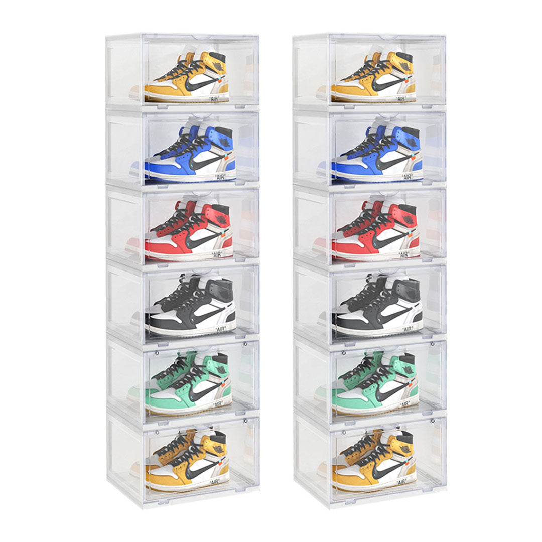 SOGA 2X 6 Tier Transparent Portable Shoe Organiser Sneaker Footwear Folding Plastic Bin Stackable Storage Box with Magnetic Door